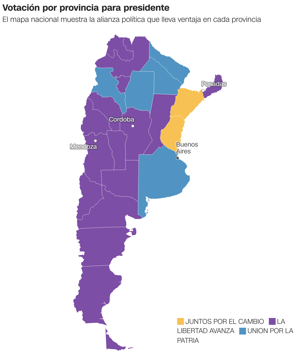 Mapa de resultados en vivo de las elecciones PASO 2023 en Argentina por provincias