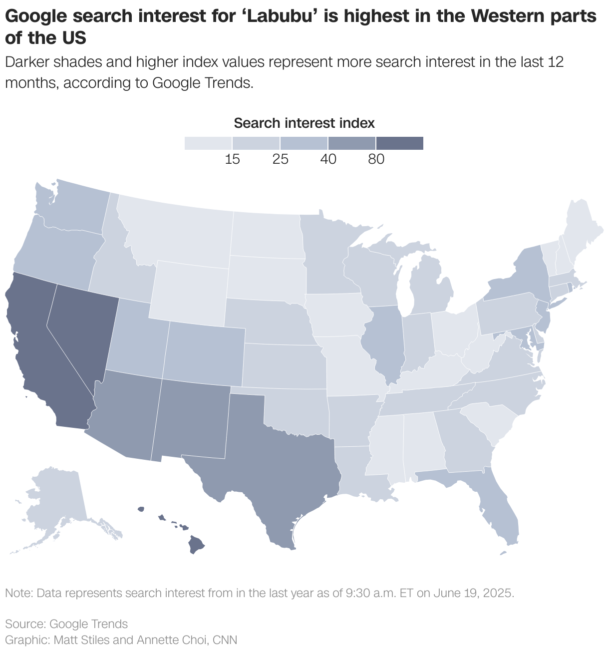 Google search interest for ‘Labubu’ is highest in the Western parts of the US