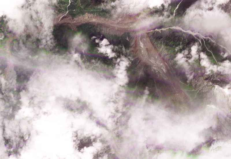 Satellite image of valleys near the Nepal-China border after the landslide