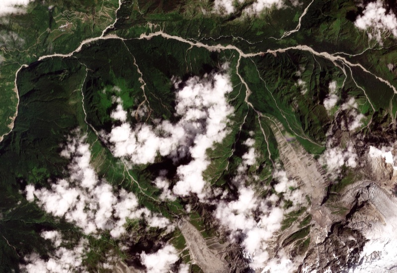 Satellite image of valleys near the Nepal-China border before the landslide