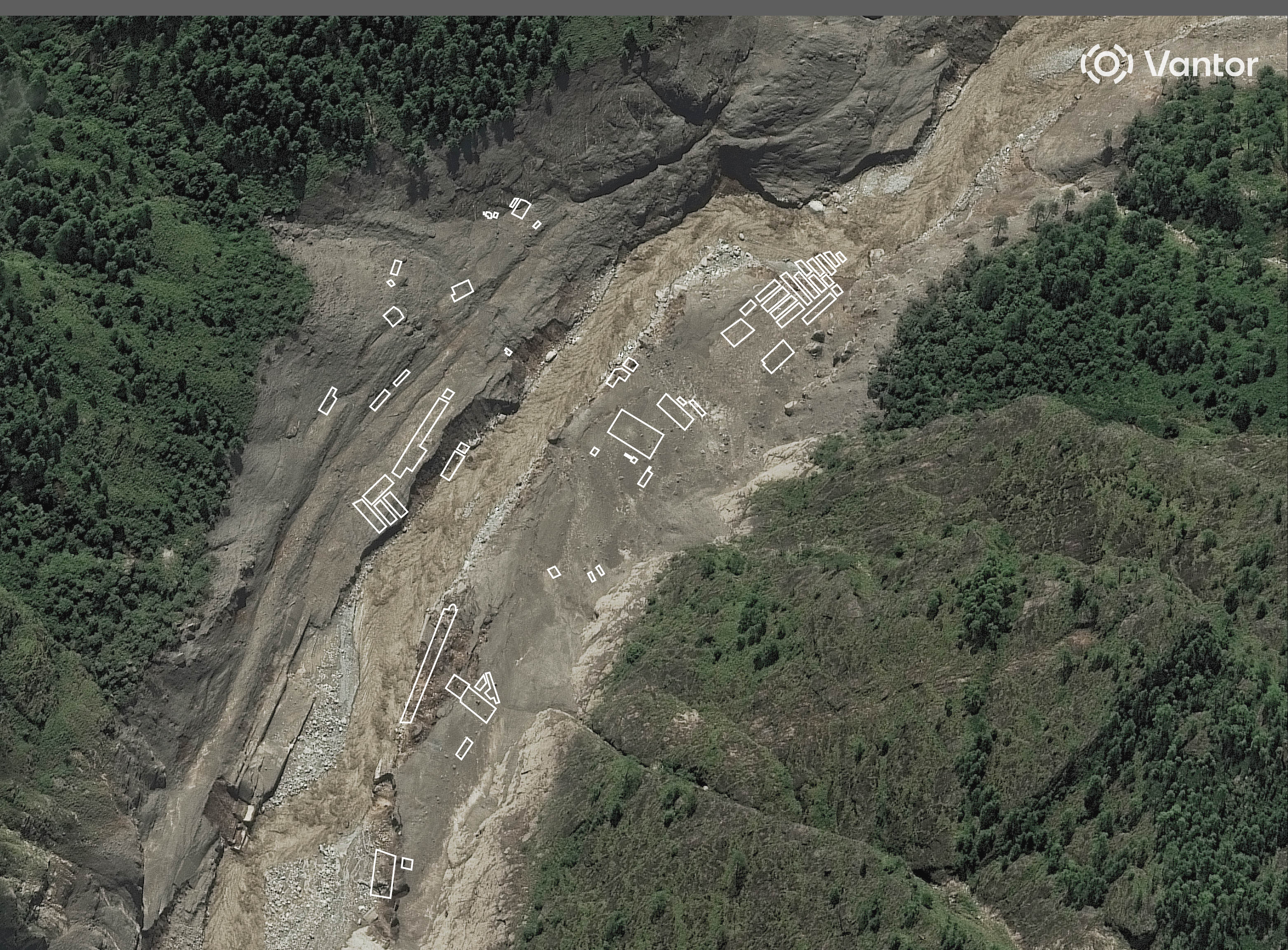 Satellite image of valleys near the Nepal-China border after the landslide