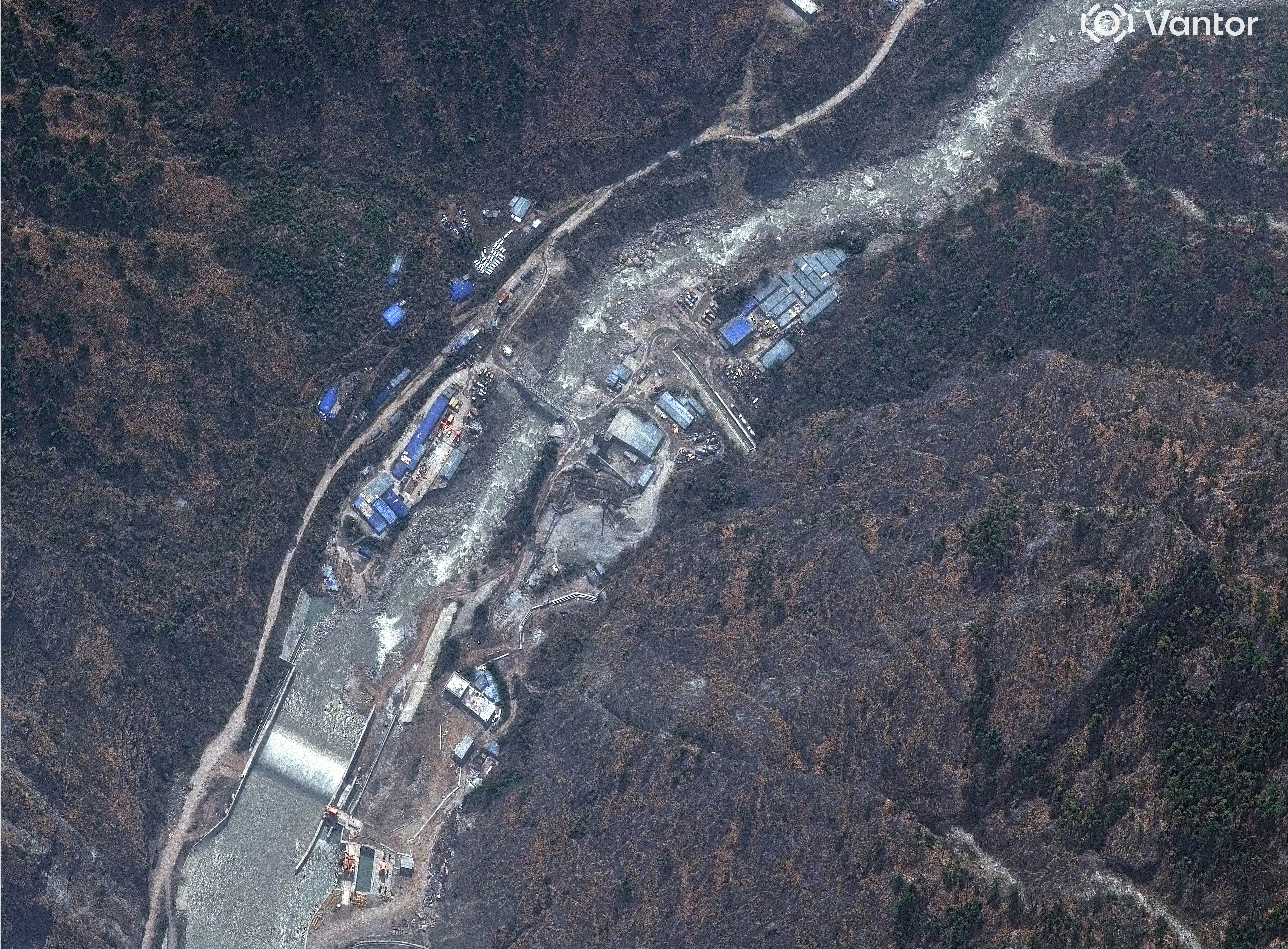 Satellite image of valleys near the Nepal-China border before the landslide